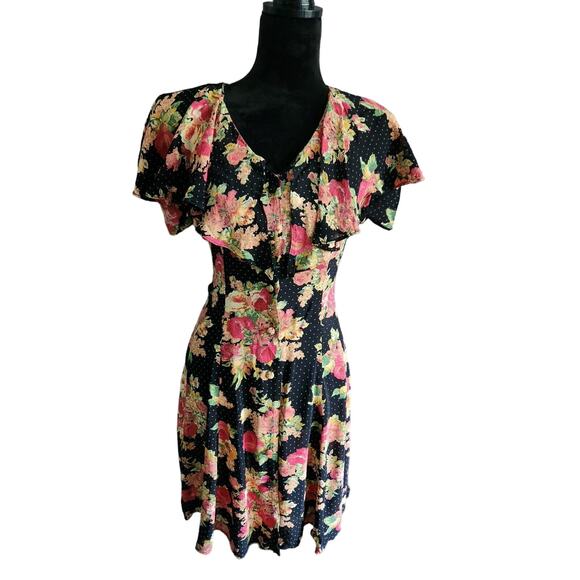Carole Little Dresses & Skirts - Carol Little Ruffle black & pink colorful floral polka-dot Dress 8
